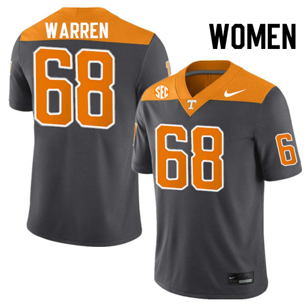 Women #68 Bennett Warren Tennessee Volunteers College Football Jerseys Stitched-Anthracite